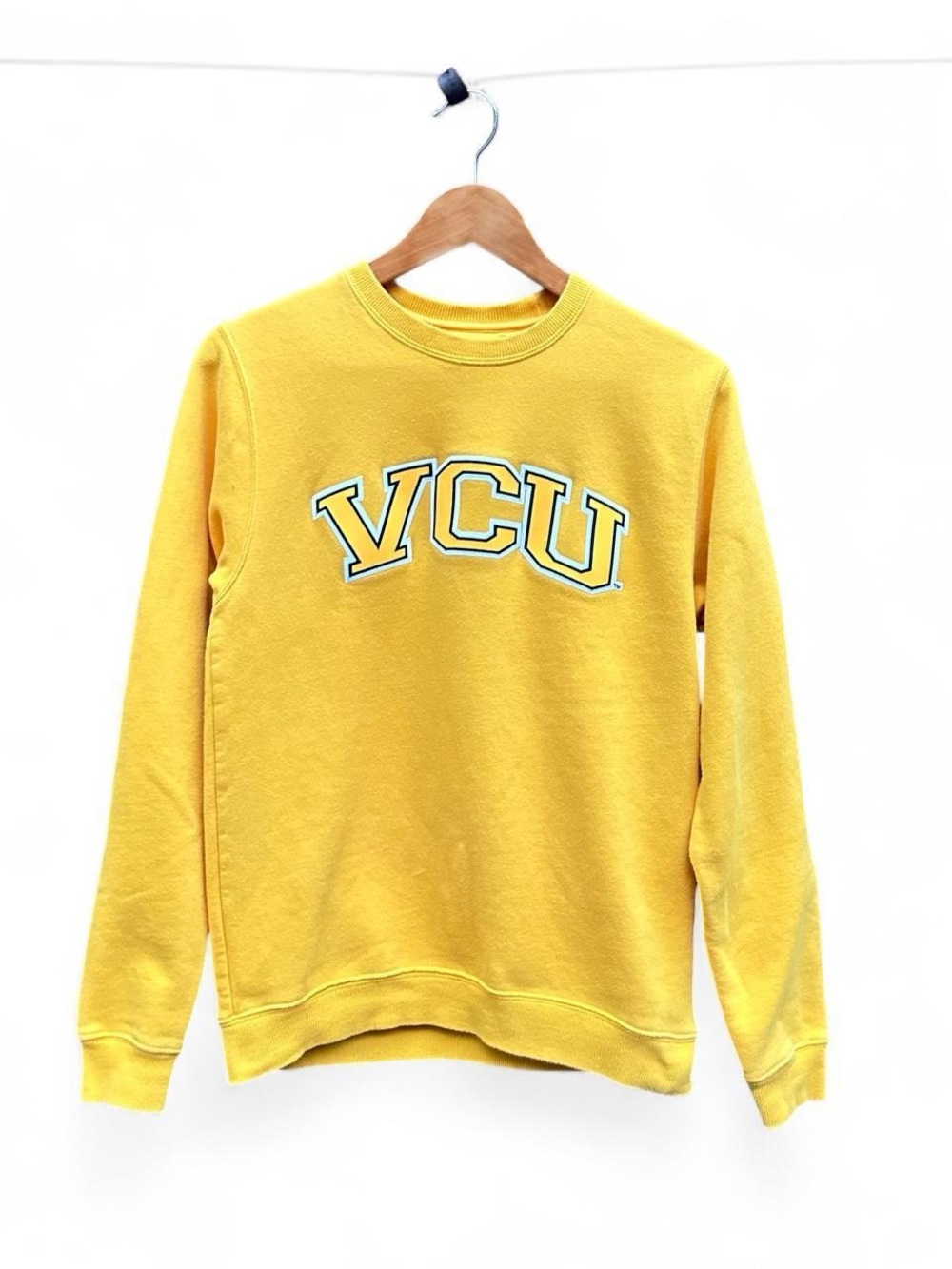 Yellow VCU Sweatshirt Embroidered Applique Letters Mens S Small Pullover
